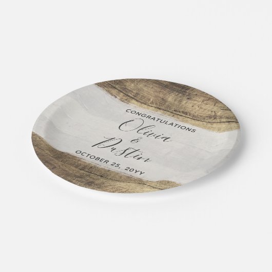 Rustiek Hout Land Boerderij Bruiloft Papieren Bordje (Gekanteld)