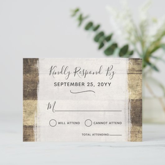 Rustiek Hout  Land Boerderij Schuur Bruiloft RSVP (Staand voorkant)