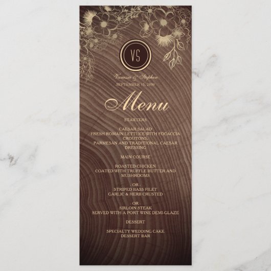 Rustiek Hout Land Bruiloft Menu (Voorkant)