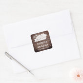 Rustiek hout land bruiloft wit net getrouwd vierkante sticker (Envelop)