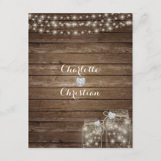 Rustiek Hout Land Mason Jar Bruiloft DETAILS Informatiekaartje (Achterkant)