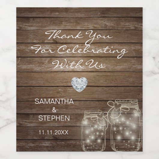 Rustiek Hout Land Mason Jars Hart Bruiloft Wijn Etiket (Enkel label)