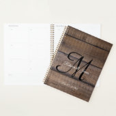 Rustiek Hout Land Monogram Script Bruiloft Planner (Display)