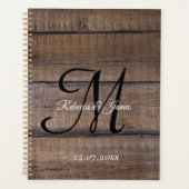 Rustiek Hout Land Monogram Script Bruiloft Planner (Voorkant)