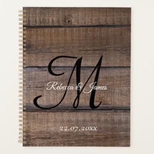 Rustiek Hout Land Monogram Script Bruiloft Planner