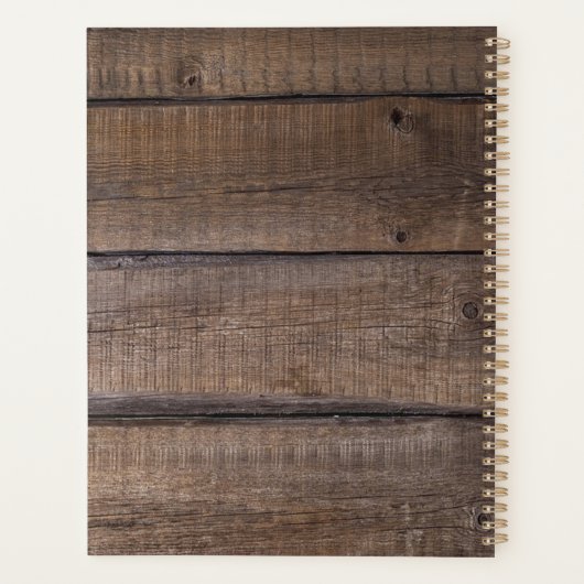 Rustiek Hout Land Monogram Script Bruiloft Planner (Achterkant)