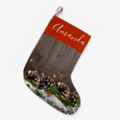 Rustiek hout land pijnbomen Lichten & Sneeuw Kerst Kleine Kerstsok (Voorkant (Hangend))