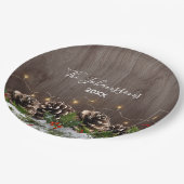 Rustiek hout land pijnbomen Lichten & Sneeuw Kerst Papieren Bordje (Gekanteld)