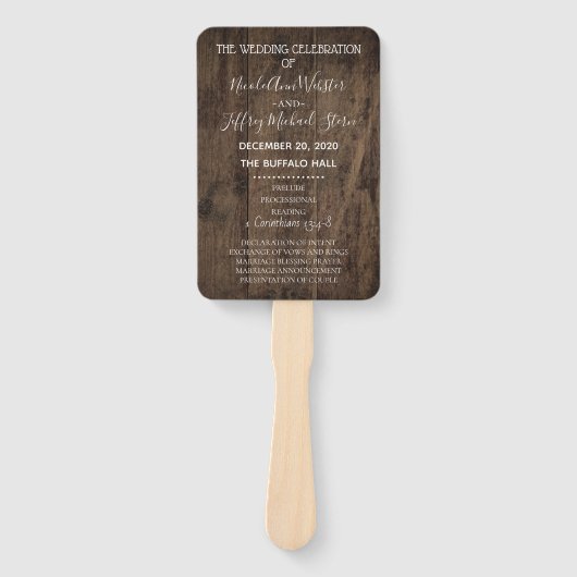 Rustiek Hout Land Schuur Bruiloft Programma Handwaaier (Voorkant)
