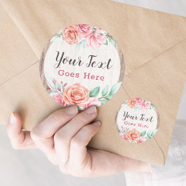 Rustiek Hout Landhuis Bloemen Roos Boutique Ronde Sticker