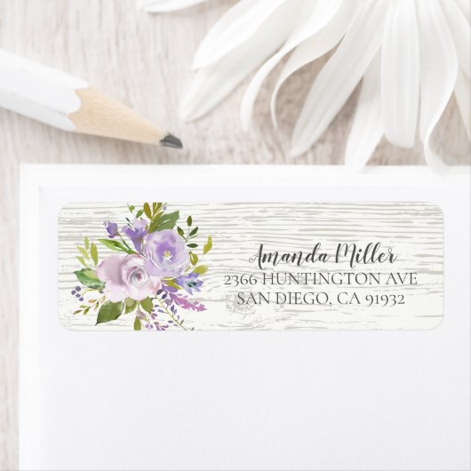 Rustiek Hout Lavendel Bloemen Retouradres Etiket (Insitu)