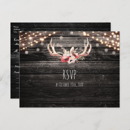 Rustiek Hout & Lichten Bloemgewei Boho RSVP Uitnodiging Briefkaart (Voorkant / Achterkant)