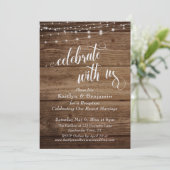 Rustiek Hout & Lichten Feest met Ons Ontvangstfees Kaart (Staand voorkant)