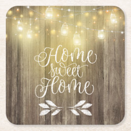 Rustiek Hout & Lichten Home Sweet Home Typografie Kartonnen Onderzetters