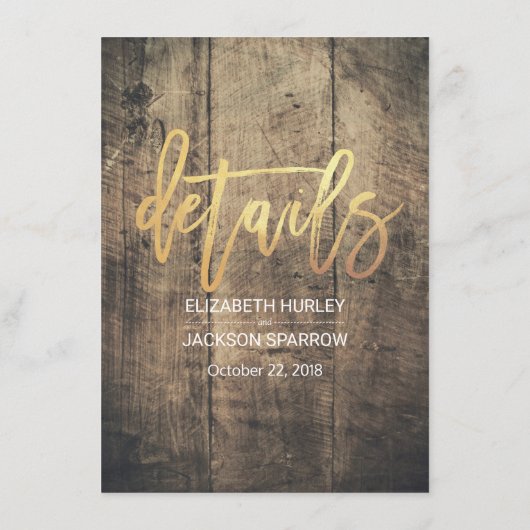 Rustiek hout liefde touw bruiloft details informat informatiekaartje (Achterkant)