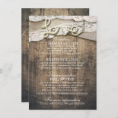 Rustiek hout liefde touw bruiloft details informat informatiekaartje (Voorkant / Achterkant)