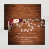 Rustiek Hout Lights Jars Floral Wedding RSVP Kaartje (Voorkant / Achterkant)