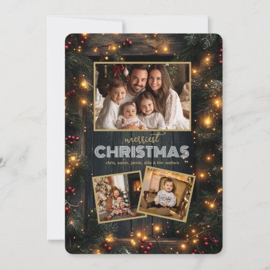 Rustiek Hout Lijst Kerstfoto Collage Feestdagenkaart (Voorkant)