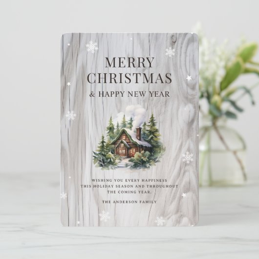 Rustiek Hout Log Cabin Snowflake Feestdagenkaart (Staand voorkant)