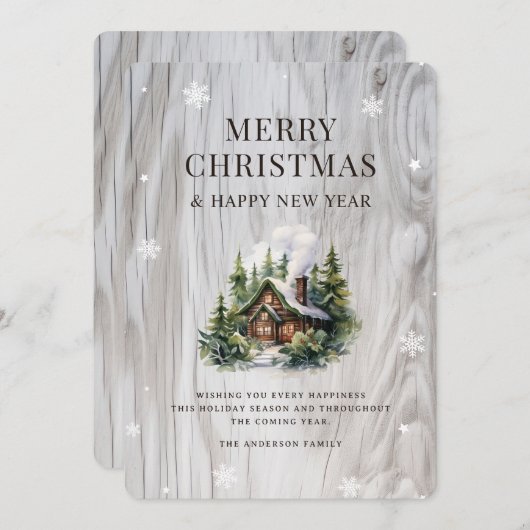Rustiek Hout Log Cabin Snowflake Feestdagenkaart (Voorkant / Achterkant)