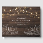 Rustiek Hout Look String Lights Wedding Gastenboek (Voorkant)