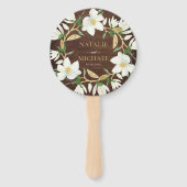 Rustiek Hout Magnolia Aangepaste Bruiloft Handwaaier (Voorkant)
