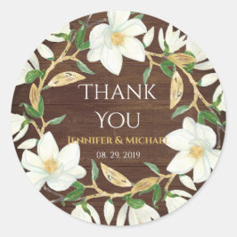 Rustiek Hout Magnolia Aangepaste Bruiloft Ronde Sticker