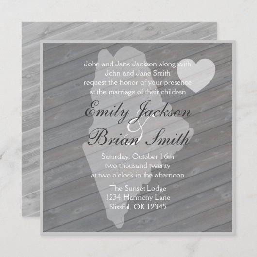 Rustiek hout Maine grijs bruiloft uitnodigingen (Voorkant / Achterkant)
