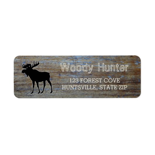 Rustiek hout | Mannelijk Wildlife Moose Silhouet Etiket (Voorkant)