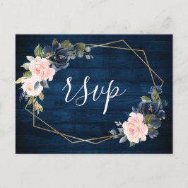 Rustiek Hout Marine Blauw Blush Roze Geometrische Briefkaart