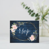 Rustiek Hout Marine Blauw Blush Roze Geometrische  Briefkaart (Staand voorkant)