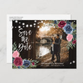 Rustiek Hout Marine Blauw Bourgogne Save The Date Briefkaart (Voorkant / Achterkant)