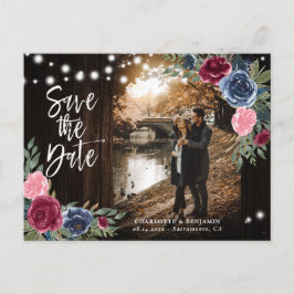 Rustiek Hout Marine Blauw Bourgogne Save The Date  Briefkaart
