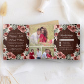 Rustiek hout Marsala Bloemen Foto Collage Bruiloft Drieluik Uitnodiging
