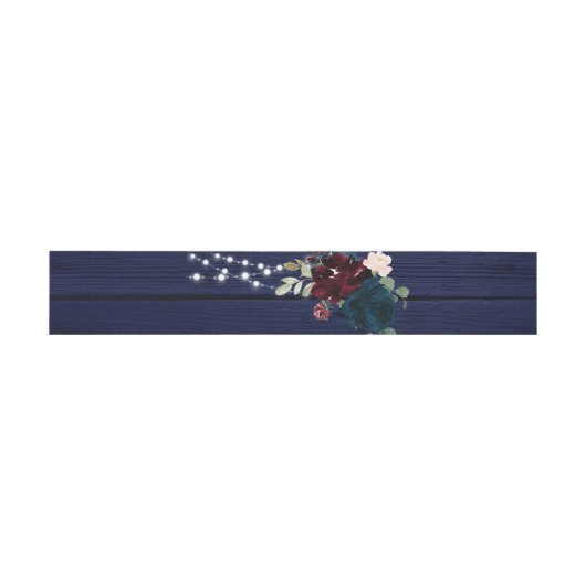 Rustiek Hout Marsala & Navy Blauw Bloemen Bruiloft Uitnodigingen Wikkel (Vlak)