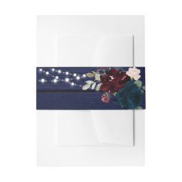 Rustiek Hout Marsala & Navy Blauw Bloemen Bruiloft Uitnodigingen Wikkel