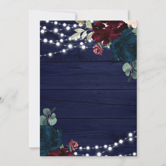 Rustiek Hout Marsala & Navy Blauw Repetitie Diner Kaart (Achterkant)