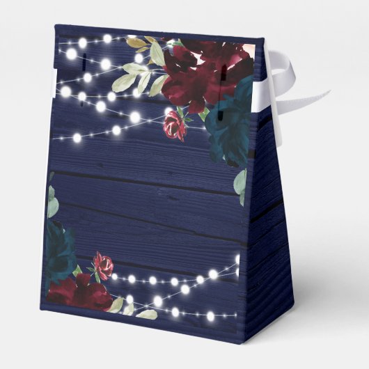 Rustiek Hout Marsala & Navy Blauwe Bloemen Bedankdoosjes (Achterkant)