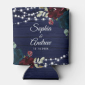 Rustiek Hout Marsala & Navy Blauwe Bloemen Blikjeskoeler (Achterkant)