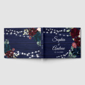 Rustiek Hout Marsala & Navy Blauwe Bloemen Bruilof Gastenboek (Volledig)
