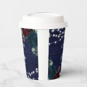 Rustiek Hout Marsala & Navy Blauwe Bloemen Papieren Bekers (Links)