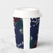 Rustiek Hout Marsala & Navy Blauwe Bloemen Papieren Bekers (Rechts)