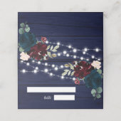 Rustiek Hout Marsala & Navy Blauwe Bloemen Plaatskaartje (Buitenkant ongevouwen)