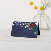 Rustiek Hout Marsala & Navy Blauwe Bloemen Plaatskaartje (Achterkant)