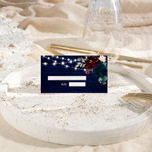 Rustiek Hout Marsala & Navy Blauwe Bloemen