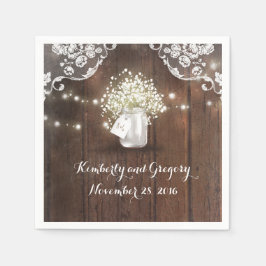 Rustiek Hout Mason Jar Baby's Breath Barn Wedding Servetten