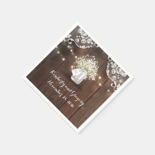 Rustiek Hout Mason Jar Baby's Breath Barn Wedding Servetten (Hoek)