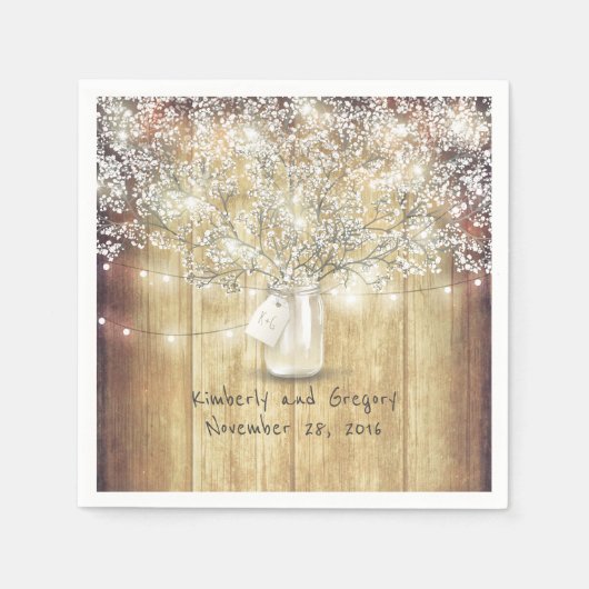 Rustiek Hout Mason Jar Baby's Breath Barn Wedding Servetten (Voorkant)