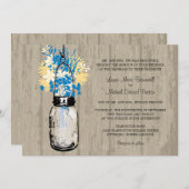 Rustiek Hout Mason Jar en Wildflowers Wedding Kaart (Voorkant / Achterkant)