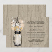 Rustiek Hout Mason Jar en Wildflowers Wedding Kaart (Voorkant / Achterkant)